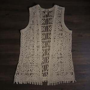 Chico's Beige Open Face Knit Boho Macrame Vest Size 0